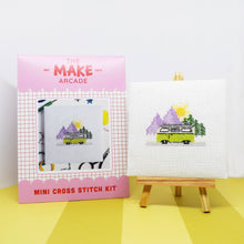 Load image into Gallery viewer, Finished campervan mini cross stitch by The Make Arcade.