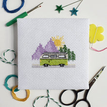 Load image into Gallery viewer, Finished campervan mini cross stitch by The Make Arcade.