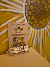 Load image into Gallery viewer, I'm Knitting design wooden stitch markers by Tom Dyson on kraft card
