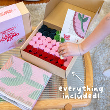 Load image into Gallery viewer, Contents of the Delightful Daisies rug making kit with pre-backed rug base and yarn.