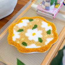 Load image into Gallery viewer, Delightful Daisies latch hook rug styled in a bedroom.