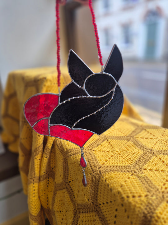 Heart bat stained glass suncatcher by Gobblin Glass