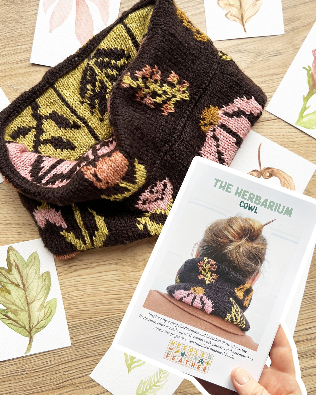 Herbarium colourwork cowl knitting pattern booklet by Needle and Feather.