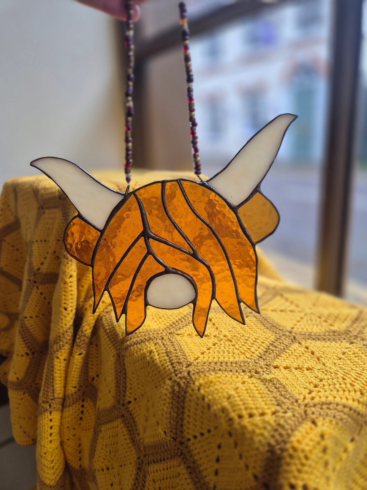 Highland cow stained glass suncatcher by Gobblin Glass
