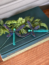 Load image into Gallery viewer, Finished iridescent beaded dragonflies made with The Beaded Garden craft kit.