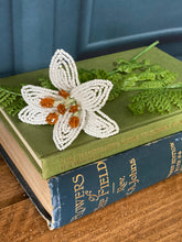 Load image into Gallery viewer, Finished white beaded lily made with The Beaded Garden craft kit.