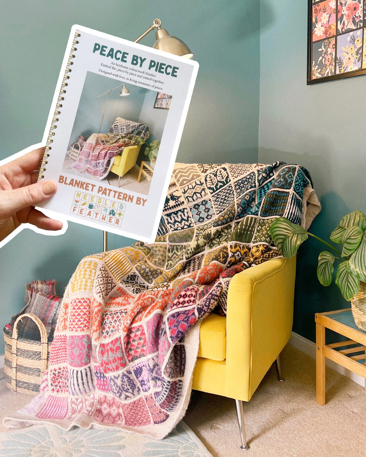 Peace by Piece colourwork blanket knitting pattern booklet by Needle and Feather.