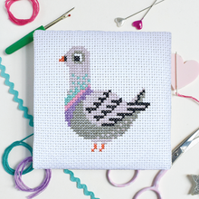 Load image into Gallery viewer, Pigeon mini cross stitch kit pattern by The Make Arcade.