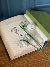 Load image into Gallery viewer, Finished beaded snowdrop flowers made with The Beaded Garden craft kit.