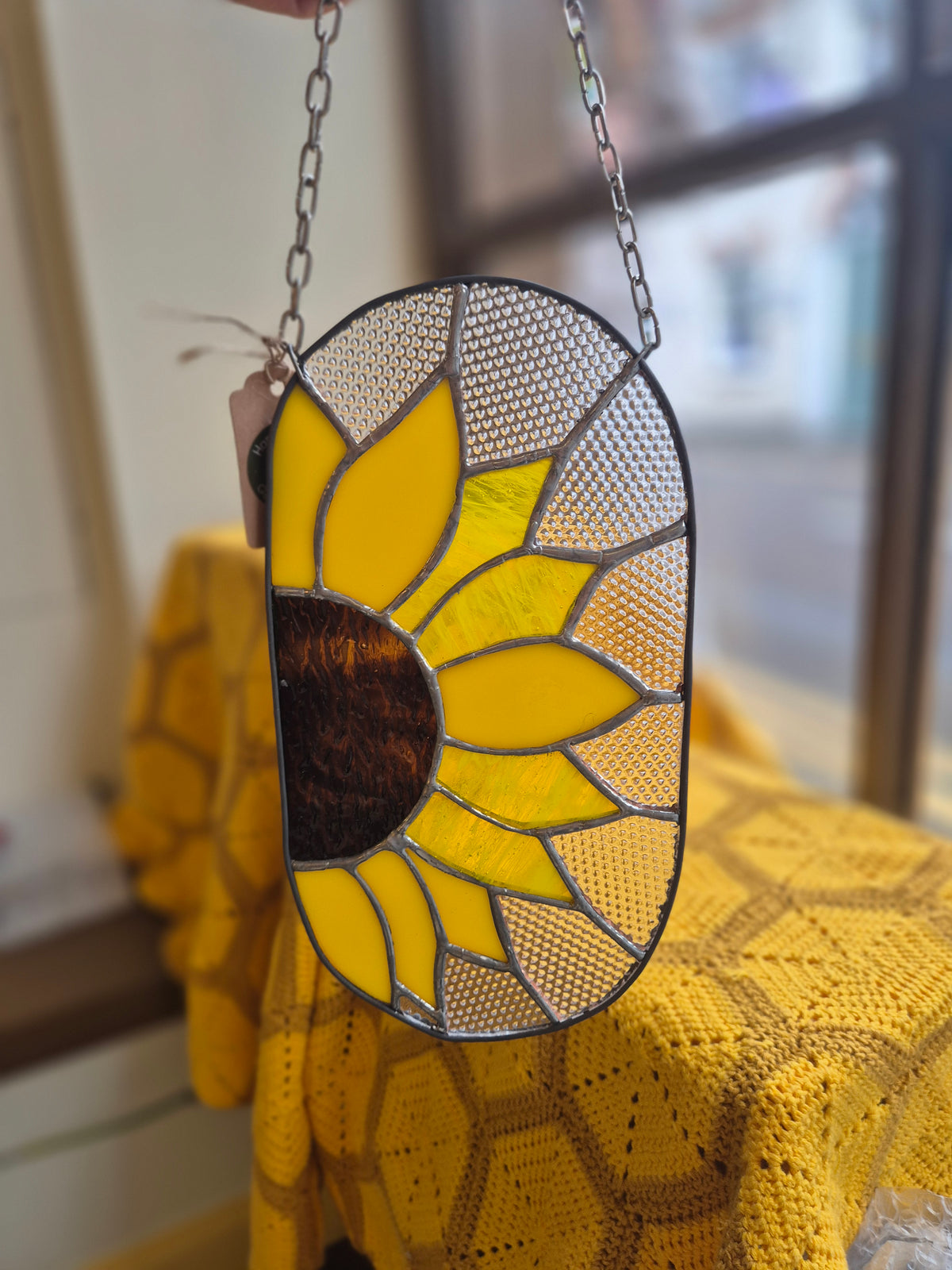 Sunflower stained glass suncatcher by Gobblin Glass