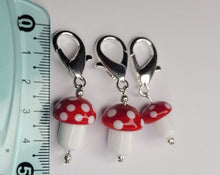 Load image into Gallery viewer, Handmade Glass Mushroom Stitch Markers — Set of 3
