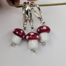 Load image into Gallery viewer, Handmade Glass Mushroom Stitch Markers — Set of 3
