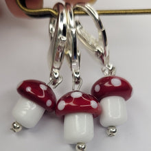 Load image into Gallery viewer, Handmade Glass Mushroom Stitch Markers — Set of 3
