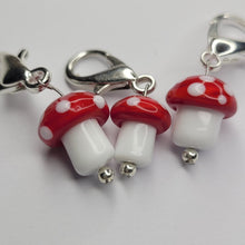 Load image into Gallery viewer, Handmade Glass Mushroom Stitch Markers — Set of 3
