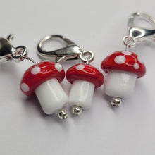Load image into Gallery viewer, Handmade Glass Mushroom Stitch Markers — Set of 3
