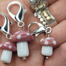 Load image into Gallery viewer, Handmade Glass Mushroom Stitch Markers — Set of 3
