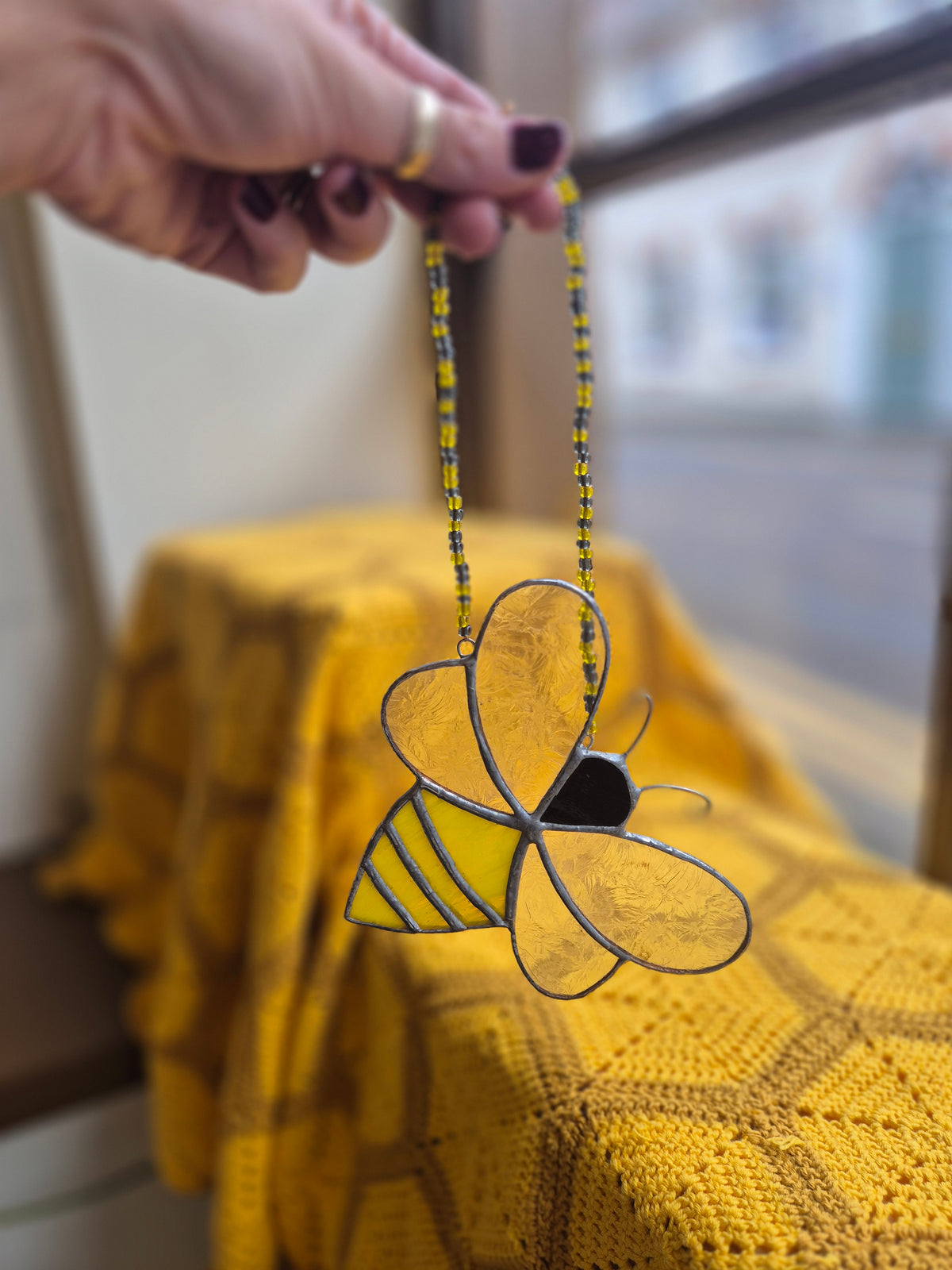 Bee stained glass suncatcher by Gobblin Glass