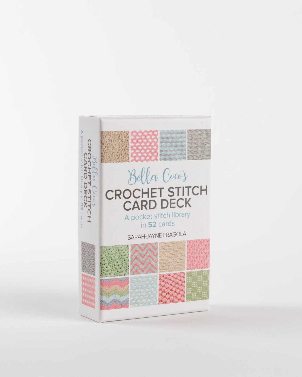 Bella Coco's Crochet Stitch Card Deck with 50 crochet stitch cards.