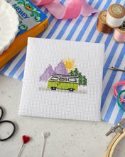 Load image into Gallery viewer, Finished campervan mini cross stitch by The Make Arcade.
