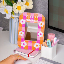 Load image into Gallery viewer, Cute As Always diamond painting mirror frame displayed on a desk with flowers and stationery
