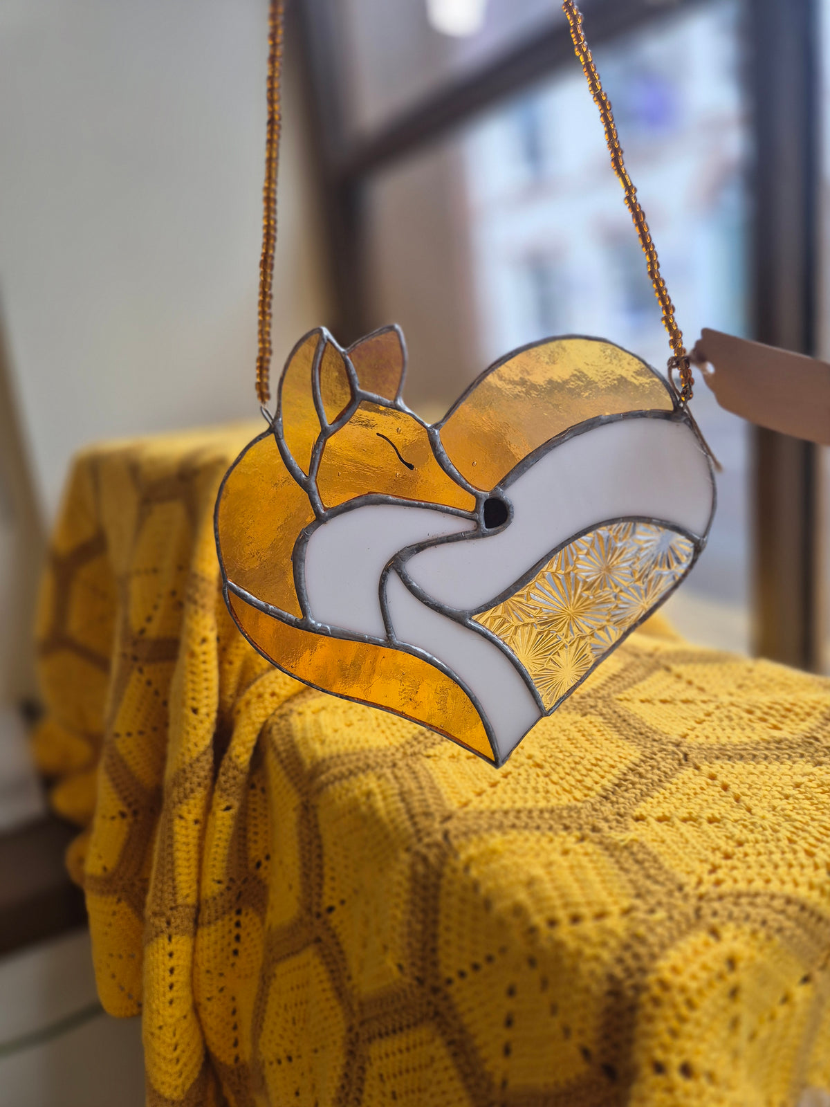 Fox love stained glass suncatcher by Gobblin Glass