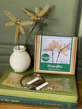 Load image into Gallery viewer, Contents of the golden dragonflies bead craft kit: gold glass beads, wire and instructions.
