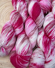 Load image into Gallery viewer, Hand Dyed Sock 4ply Yarn in Raspberry Ripple by Solicious Yarns
