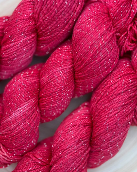 Hand Dyed Superwash Merino DK Yarn in Strawberry Sparkle by Solicious Yarns