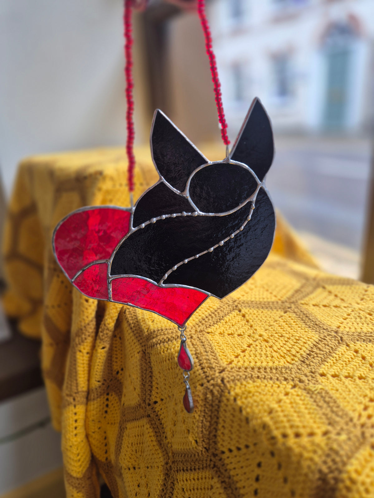 Heart bat stained glass suncatcher by Gobblin Glass