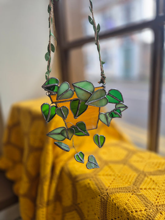 Ivy plant stained glass suncatcher by Gobblin Glass