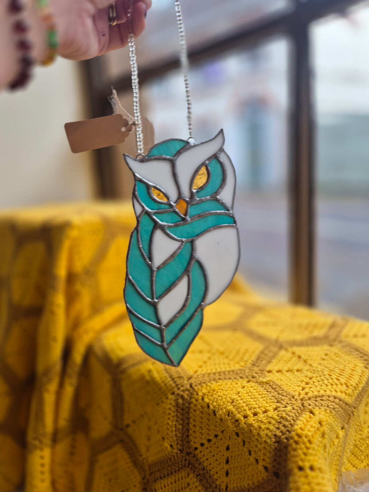 Owl stained glass suncatcher by Gobblin Glass