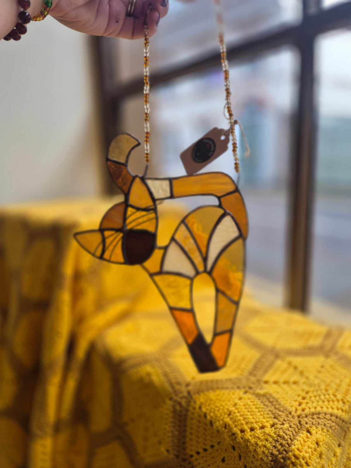 Patch cat stained glass suncatcher by Gobblin Glass