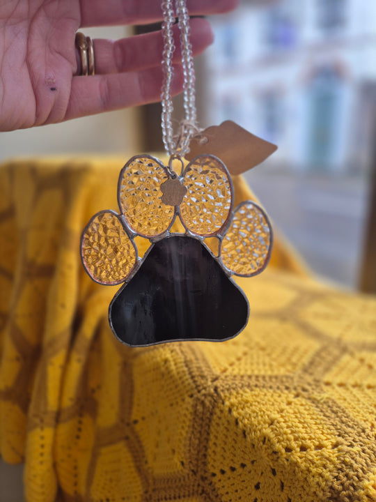 Paw print stained glass suncatcher by Gobblin Glass