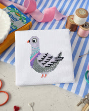Load image into Gallery viewer, Finished pigeon mini cross stitch by The Make Arcade.
