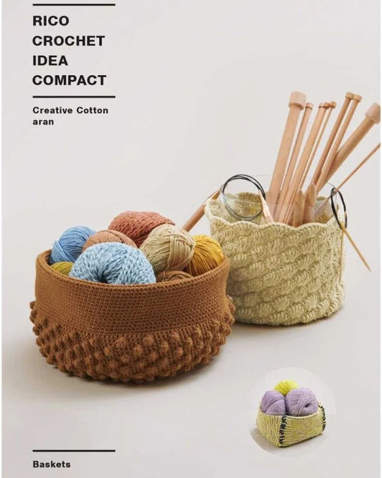 Rico crochet pattern leaflet for baskets in Creative Cotton Aran.
