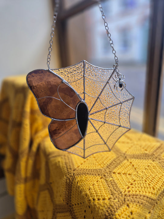 Webbed butterfly stained glass suncatcher by Gobblin Glass